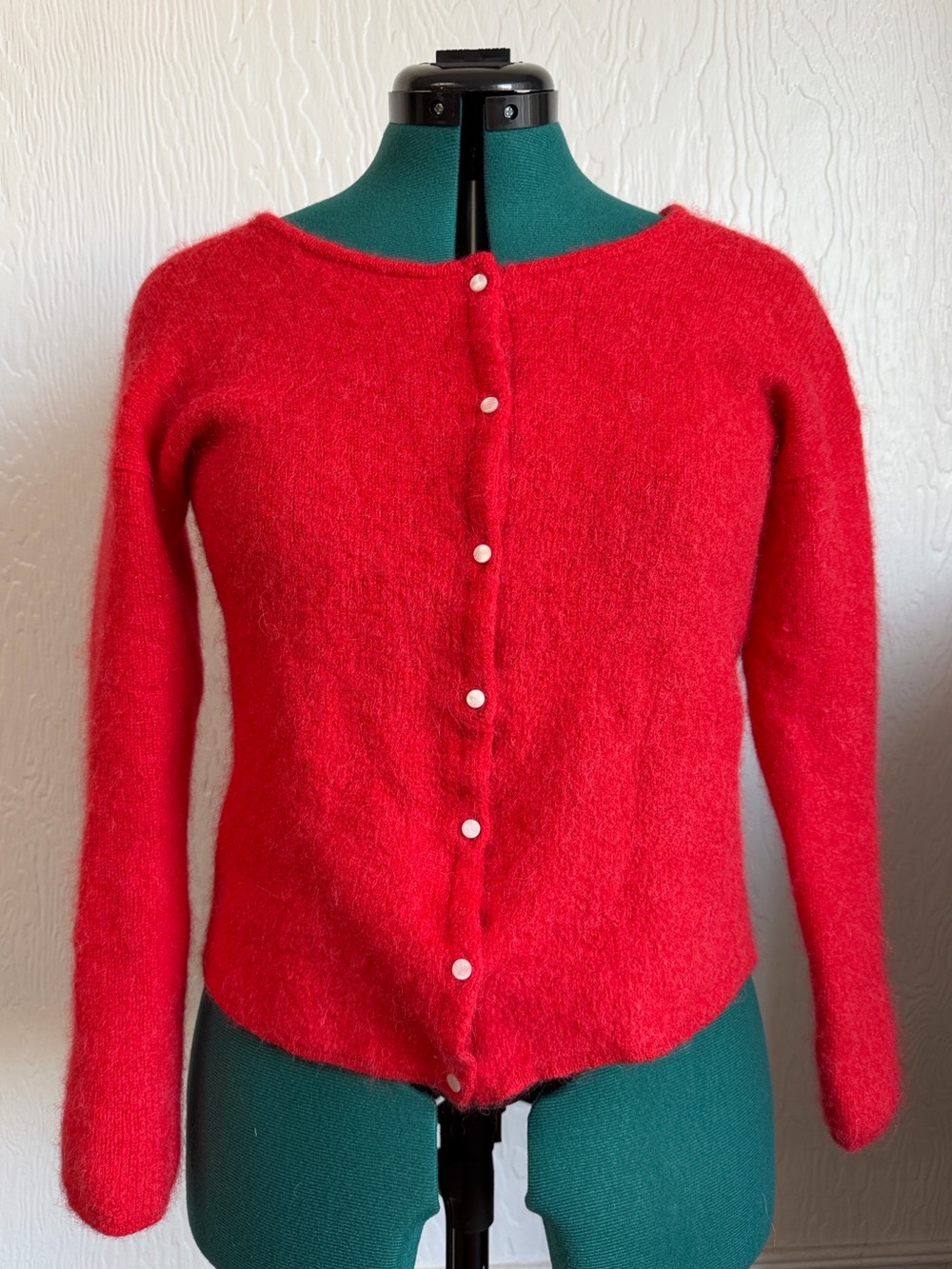 Sezane Red Button-Front Mohair Blend Cardigan